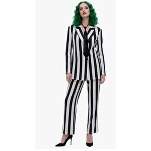 Halloween Women's Black and White Striped Suit with Open Front Striped...